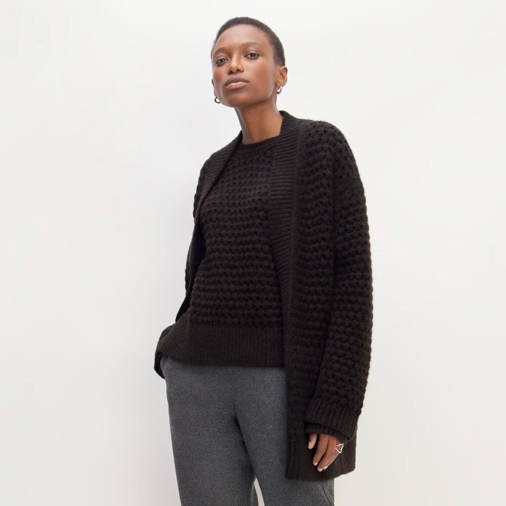 EVERLANE THE CLOUD OVERSIZED TEXTURED CARDIGAN IN BLACK XS M NWT